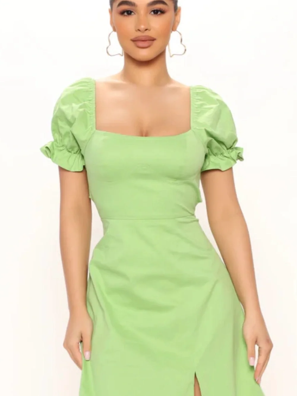 Fashion Nova Lime Green Puff Sleeve Square Neck Mini Dress size XL NWT